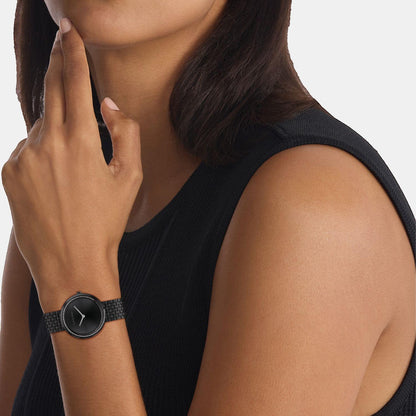 Twisted Bezel Women Quartz Black Dial Analog Stainless Steel Watch 25100039