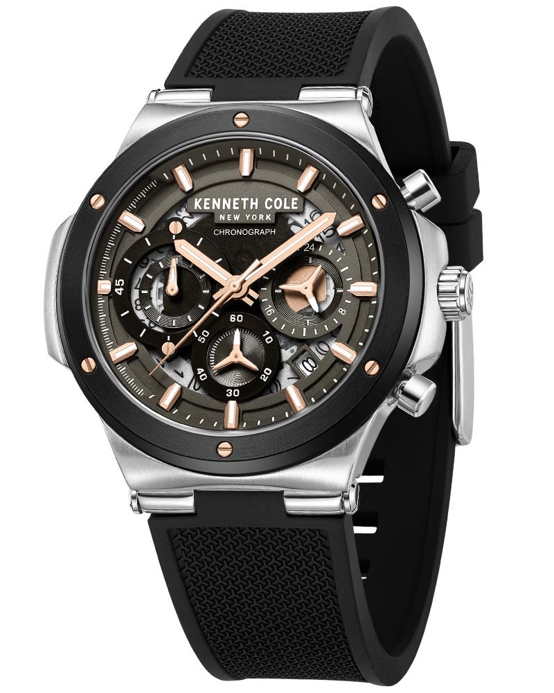 Kenneth Cole Quartz Chronograph Black Dial Black Silicone Strap Watch For Men
