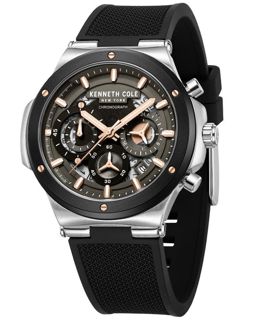 Kenneth Cole Quartz Chronograph Black Dial Black Silicone Strap Watch For Men