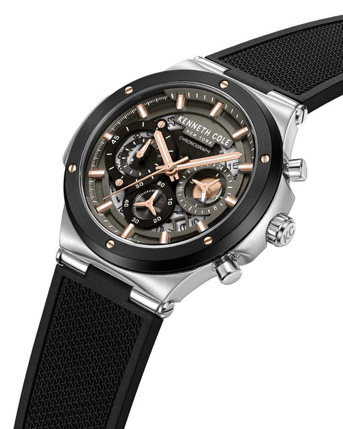 Kenneth Cole Quartz Chronograph Black Dial Black Silicone Strap Watch For Men