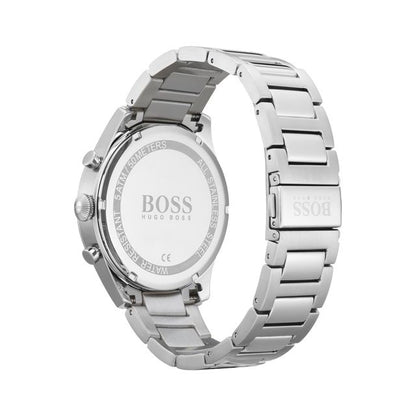 Boss Pioneer Qtz Fashion Chrono Black Round Dial Men's Watch | Stainless Steel Material | Silver Color Band - 1513712