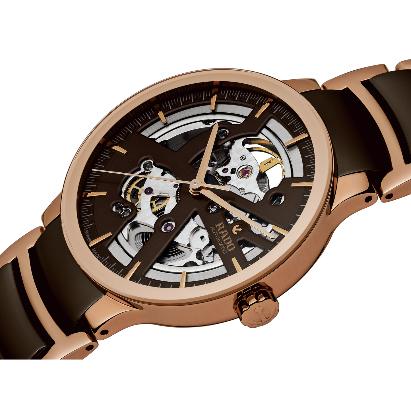 Rado Centrix Brown Skeleton Dial Automatic R30181312 Watch for Men