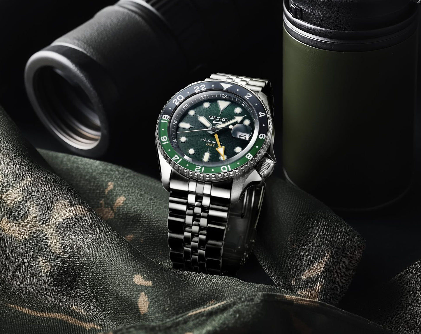 Seiko  5 Sports Men Automatic Green Dial Analog Stainless Steel Watch SSK035K1