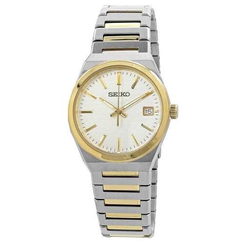 Seiko Dress Men Quartz White Dial Analog Stainless Steel Watch SUR558P1