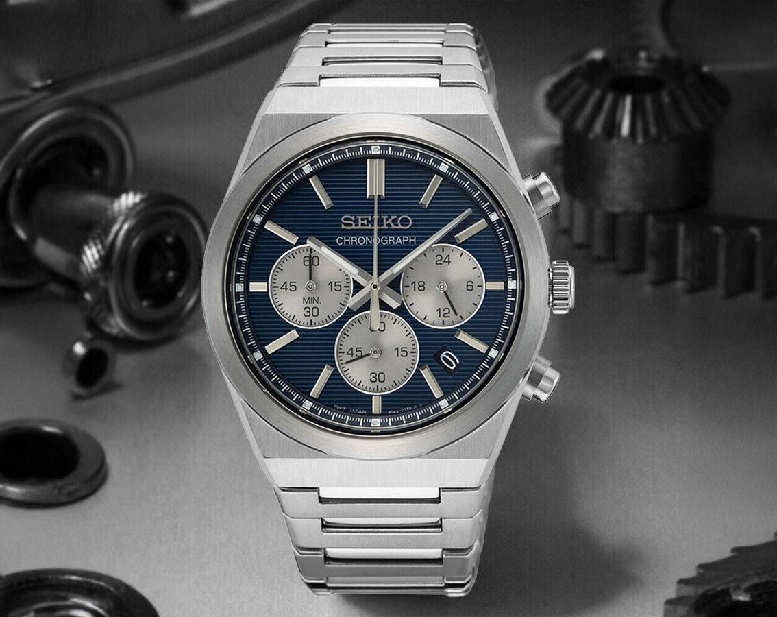 SeikoDress Men Quartz Blue Dial Chronograph Stainless Steel Watch SSB453P1