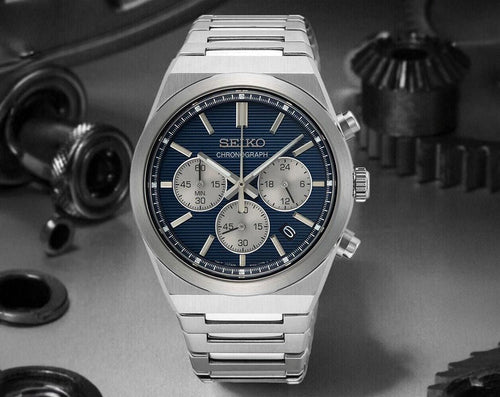 SeikoDress Men Quartz Blue Dial Chronograph Stainless Steel Watch SSB453P1