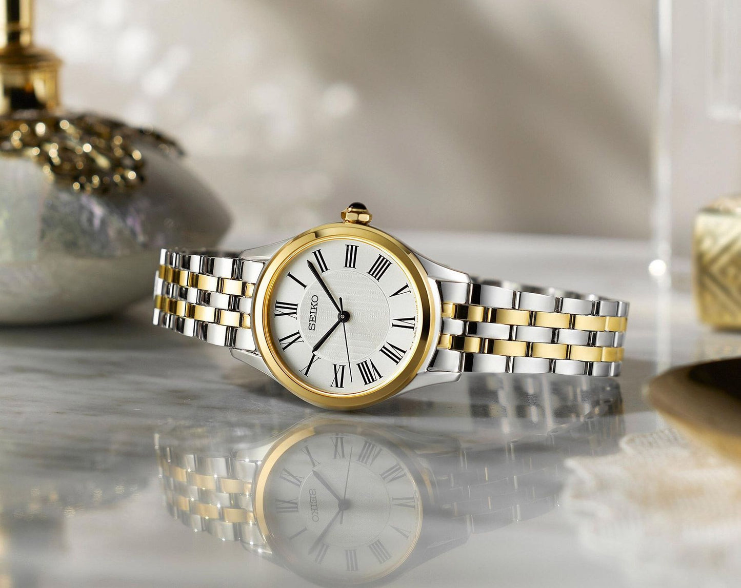 Seiko Classic Women Quartz White Dial Analog Stainless Steel Watch SUR612P1
