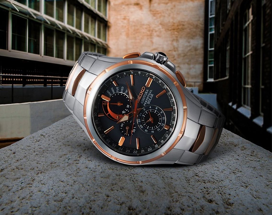 Coutura Men Solar Black Dial Analog Stainless Steel Watch SSC788P9