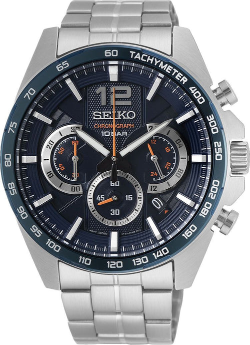 Seiko Dress Men Quartz Blue Dial Chronograph Stainless Steel Watch SSB345P1
