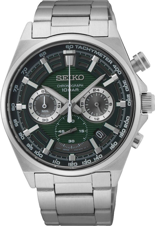 Seiko Dress Men Quartz Green Dial Chronograph Stainless Steel Watch SSB405P1