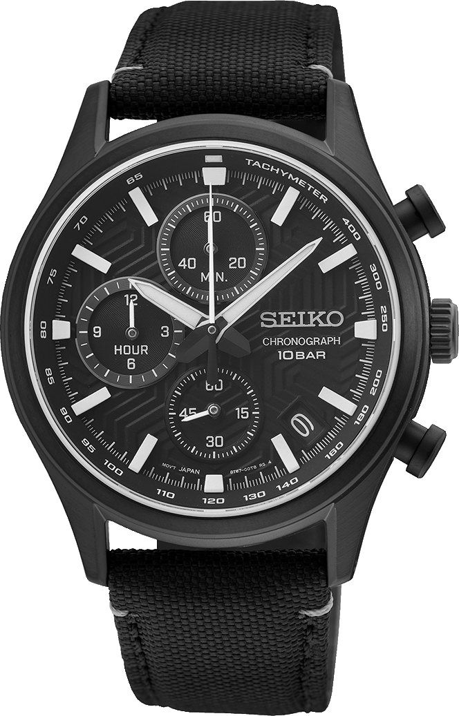 Seiko Chronograph Quartz, Black Dial, Nylon Strap - SSB421P1
