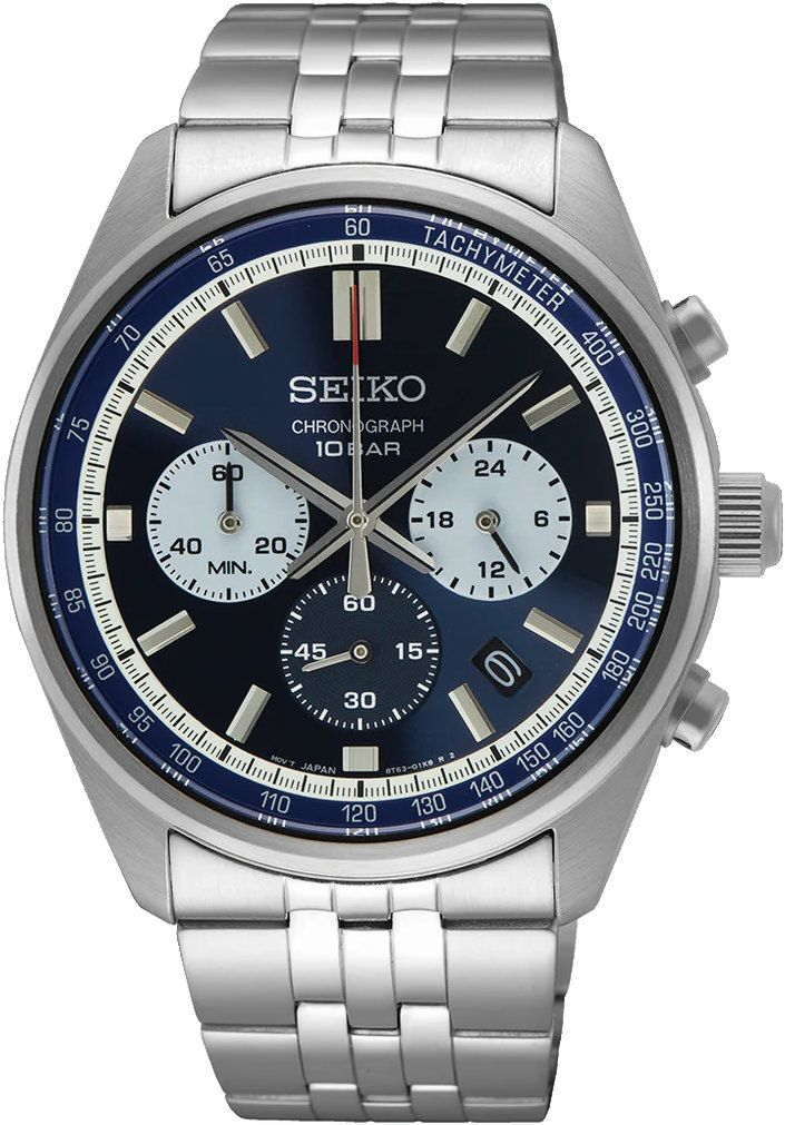 Seiko Dress Men Quartz Blue Dial Chronograph Stainless Steel Watch SSB427P1
