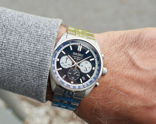 Seiko Dress Men Quartz Blue Dial Chronograph Stainless Steel Watch SSB427P1