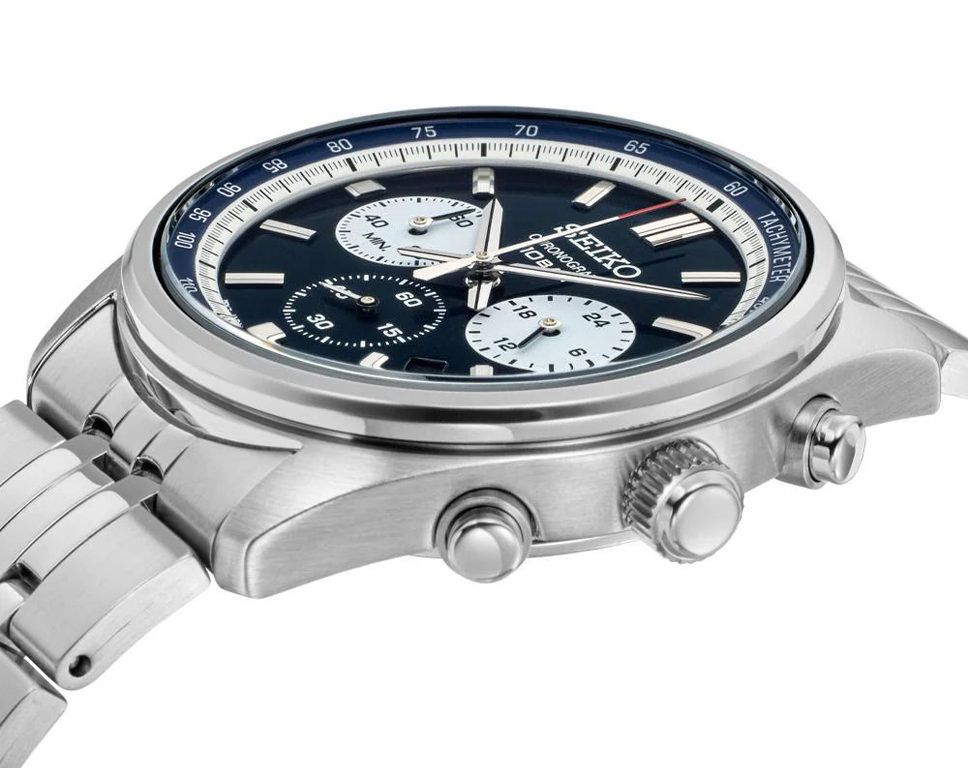 Seiko Dress Men Quartz Blue Dial Chronograph Stainless Steel Watch SSB427P1