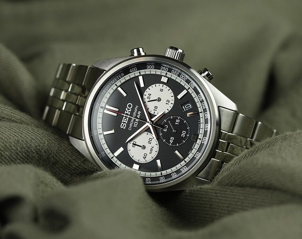 Seiko Dress Men Quartz Black Dial Chronograph Stainless Steel Watch SSB429P1
