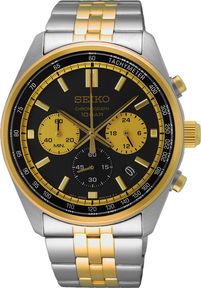 Seiko Dress Men Quartz Black Dial Chronograph Stainless Steel Watch SSB430P1