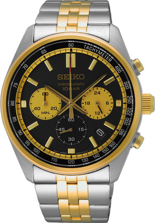 Seiko Dress Men Quartz Black Dial Chronograph Stainless Steel Watch SSB430P1