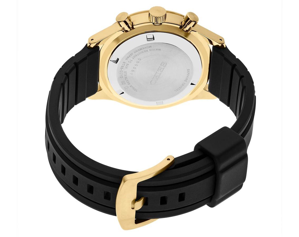 Seiko Dress Men Quartz Black Dial Chronograph Silicone Watch SSB446P1
