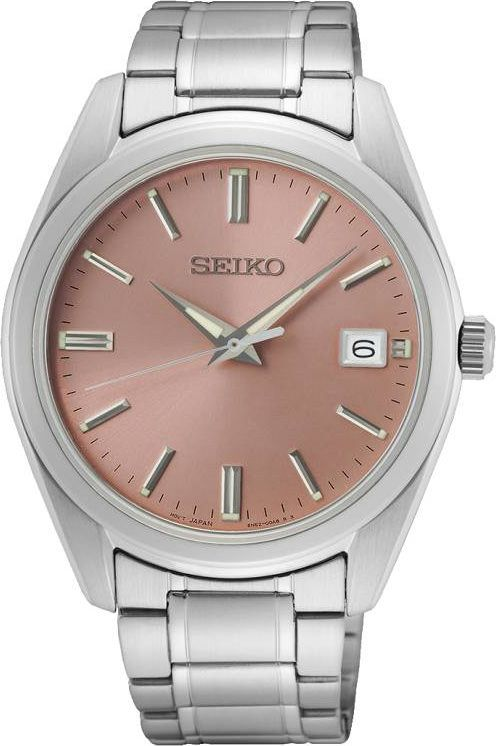 Seiko Dress Men Quartz Pink Dial Analog Stainless Steel Watch SUR523P1