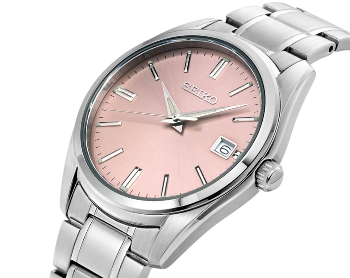 Seiko Dress Men Quartz Pink Dial Analog Stainless Steel Watch SUR523P1