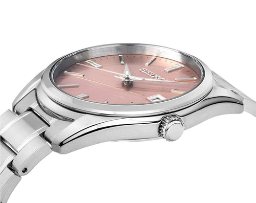 Seiko Dress Men Quartz Pink Dial Analog Stainless Steel Watch SUR523P1