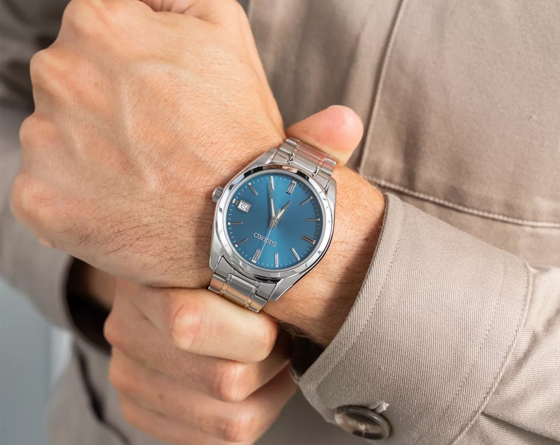 Seiko Dress Men Quartz Blue Dial Analog Stainless Steel Watch SUR525P1