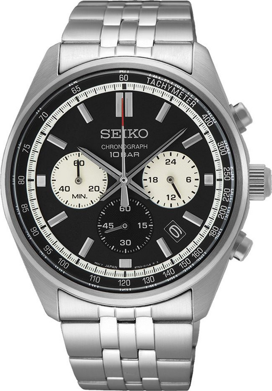 Seiko Dress Men Quartz Black Dial Chronograph Stainless Steel Watch SSB429P1