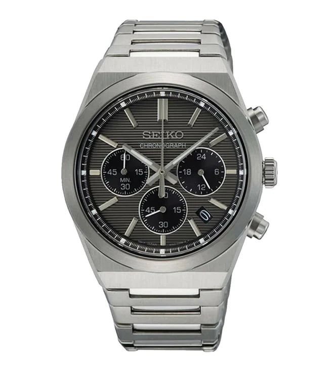 Seiko Dress Men Quartz Grey Dial Chronograph Stainless Steel Watch SSB455P1