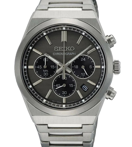 Seiko Dress Men Quartz Grey Dial Chronograph Stainless Steel Watch SSB455P1