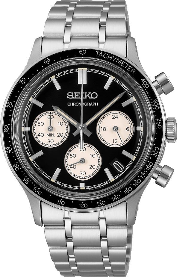 Seiko Men Quartz Black Dial Chronograph Stainless Steel Watch SSB479P1