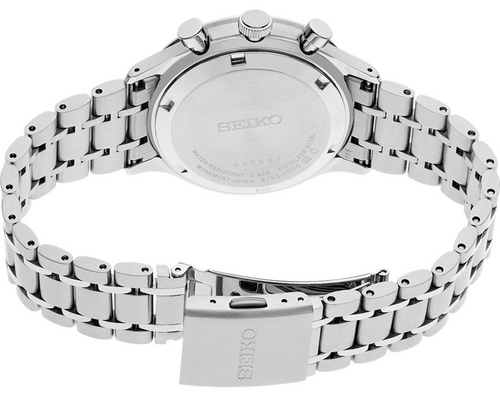 Seiko Men Quartz Black Dial Chronograph Stainless Steel Watch SSB479P1