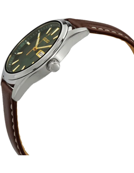 Seiko Dress Men Quartz Green Dial Analog Leather Watch SUR449P1