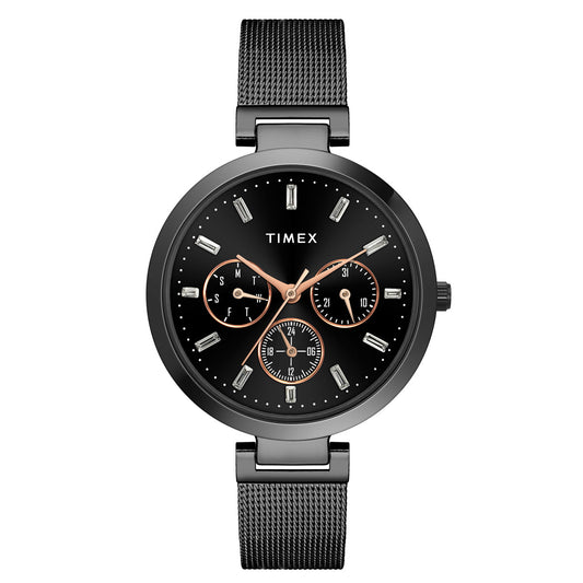 Timex Fashion Women's Black Dial Round Case Multifunction Function Watch -TW000X243