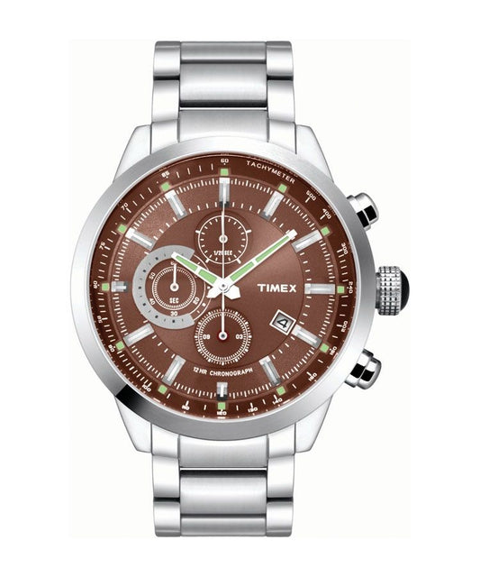 Timex E Class Men's Brown Dial Round Case Chronograph Function Watch -TW000Y401