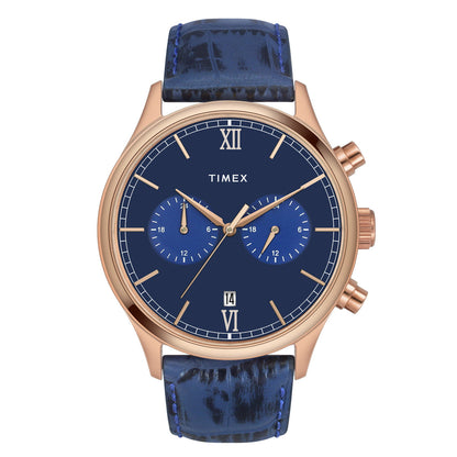 Timex Fashion Men's Blue Dial Round Case Dual time Function Watch -TWEG19807