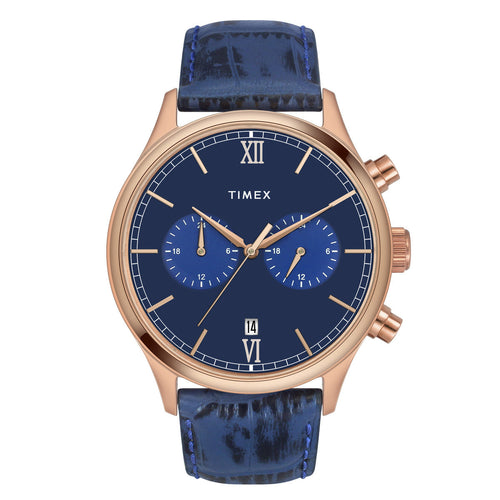 Timex Fashion Men's Blue Dial Round Case Dual time Function Watch -TWEG19807