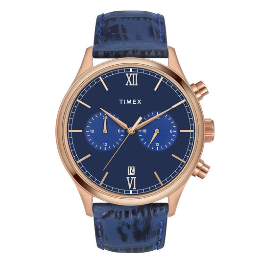 Timex Fashion Men's Blue Dial Round Case Dual time Function Watch -TWEG19807