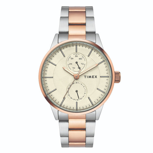 Timex Fashion Men's Beige Dial Round Case Multifunction Function Watch -TWEG19902