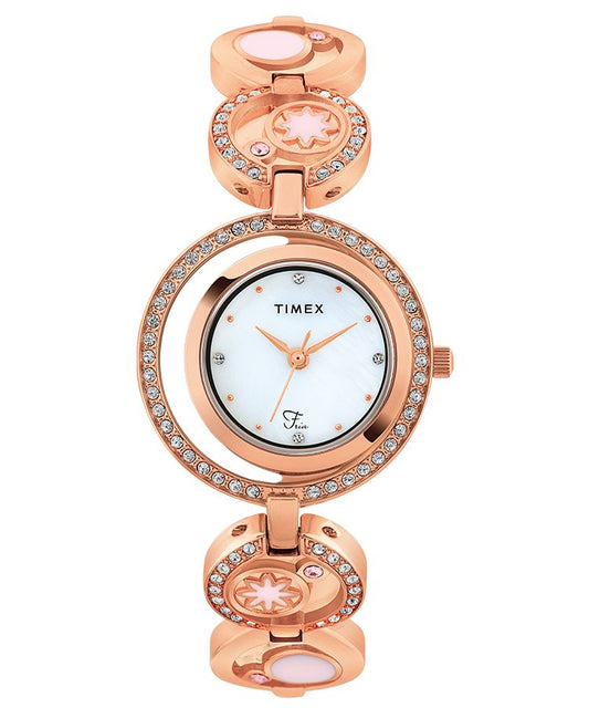 Timex Fria Women's Mother of Pearl Dial Round Case 3 Hands Function Watch -TWEL12102T